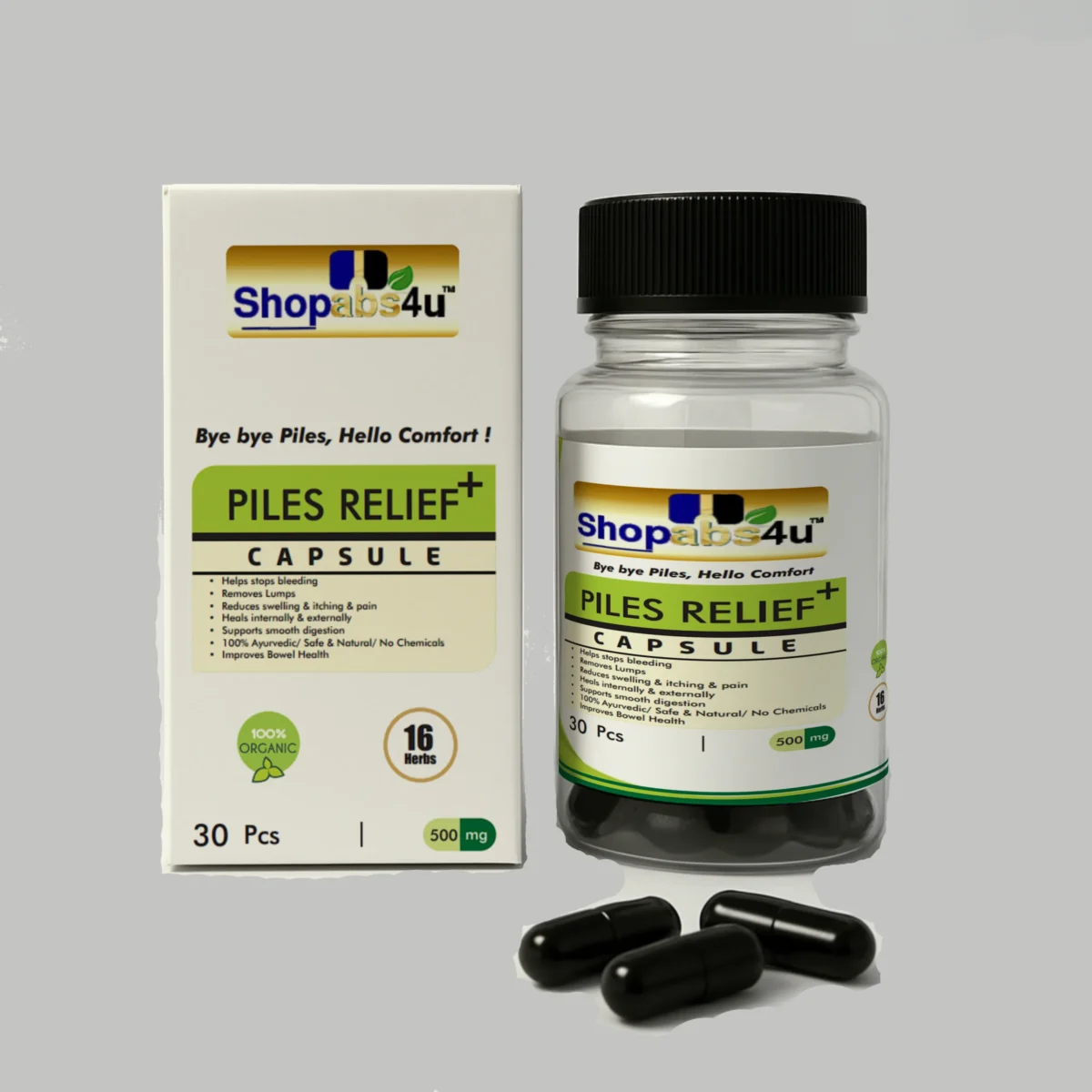 Piles Relief+ Capsules – 500 mg (30 Caps) | Ayurvedic Capsules for Bleeding, Pain & Constipation Relief - Image 1
